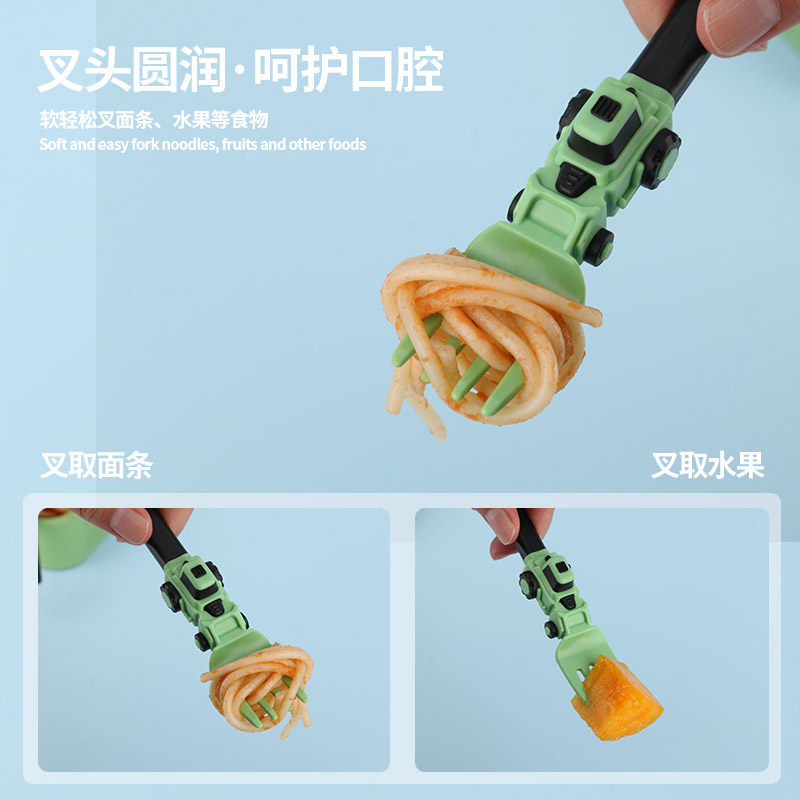 儿童餐具矽胶叉勺套装工程车叉勺宝宝学吃饭训练儿童副食品可携式,淘宝优惠券,粉丝福利购,淘宝优惠卷