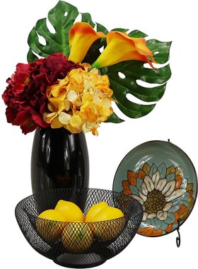 样板间厨房摆件简约现代样板房花艺铁艺果盘面包摆设瓷砖店装饰品