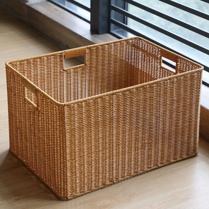 草编收纳筐仿藤编织篮格子柜橱柜箱子杂物零食收纳筐储物盒整理箱,淘宝优惠券,粉丝福利购,淘宝优惠卷