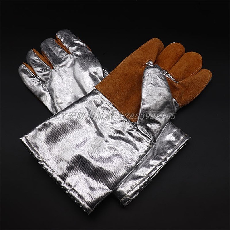 包邮 铝箔耐高温手套牛皮电焊焊工隔热防辐射热500度工业防烫熔炼 - 图0