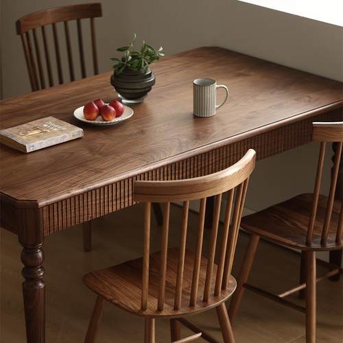 桌子方形饭全桌实木无品牌/餐桌法式餐组台复长古黑胡桃木轻餐桌 - 图0