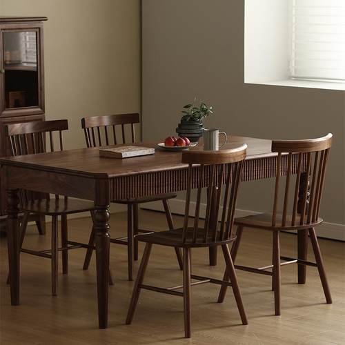 桌子方形饭全桌实木无品牌/餐桌法式餐组台复长古黑胡桃木轻餐桌 - 图3