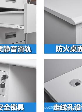 钢制办KVM公桌员带工电脑桌带室锁财桌办公职员务写字台抽屉工作
