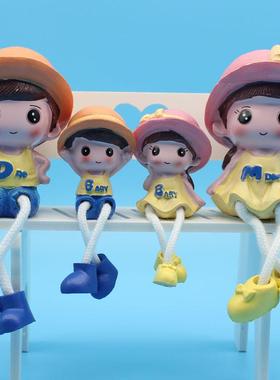 田园家居新房间装饰工艺品小摆件可爱树脂吊脚娃娃创意卧室内摆设