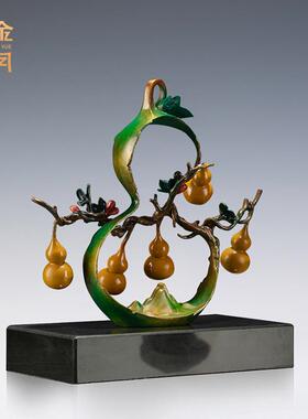 铜金岁月五福临门葫芦铜摆件客厅电视柜博古架装饰乔迁新居店铺礼