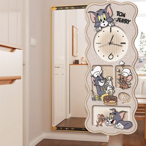 猫和老鼠推拉式全身镜客厅装饰画玄关时钟镜子挂画卧室隐藏穿衣镜 - 图2