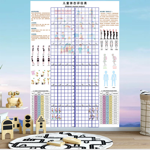 儿童身高体态评估表站姿体测网格壁画背景墙纸中小幼儿形体评估图 - 图1