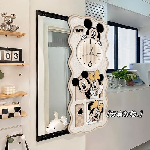 猫和老鼠推拉式全身镜客厅装饰画玄关时钟镜子挂画卧室隐藏穿衣镜 - 图3