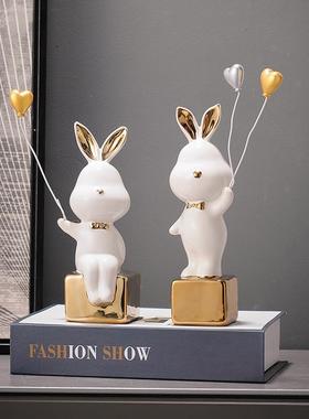 2023兔子酒柜装饰品桌面摆件轻奢高档客厅电视柜现代家居乔迁礼物