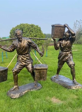 玻璃钢农耕人物雕塑文化牛拉犁民俗浮雕园林仿铜人物铸铜摆件定制