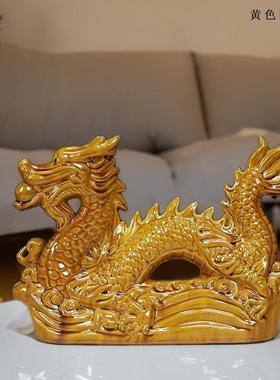 唐三彩龙摆件陶瓷龙生肖龙青龙工艺品户外门厅办公室卧室装饰摆设