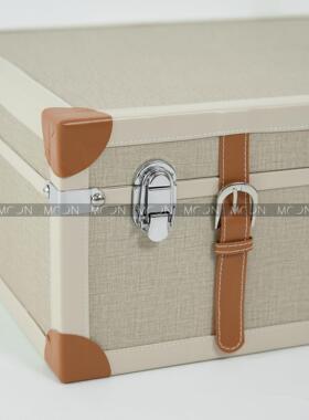 MOON慕空间样板房衣帽间收纳盒摆件米白棕色行李箱展厅装饰品道具