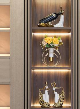 红酒架收纳摆件轻奢高档家用大气创意酒柜餐边柜装饰品舞女艺术品