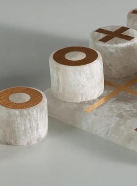 白色水晶镶铜棋盘摆件现代轻奢客厅桌面摆饰品样板间售楼处软装