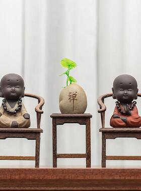 久造创意紫砂陶瓷小和尚摆件禅意新中式家居客厅书房桌面装饰摆设