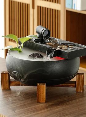 循环流水摆件创意风水车陶瓷家用茶桌办公室假山小型时来运转送礼