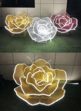 不锈钢花朵雕塑铁艺发光网格镂空莲花摆件户外装饰艺术抽象摆件