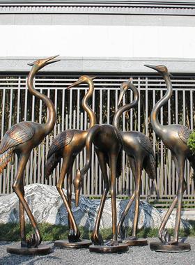 仿真仿铜仙鹤雕塑户外玻璃钢动物花园庭院水池丹顶鹤装饰园林摆件