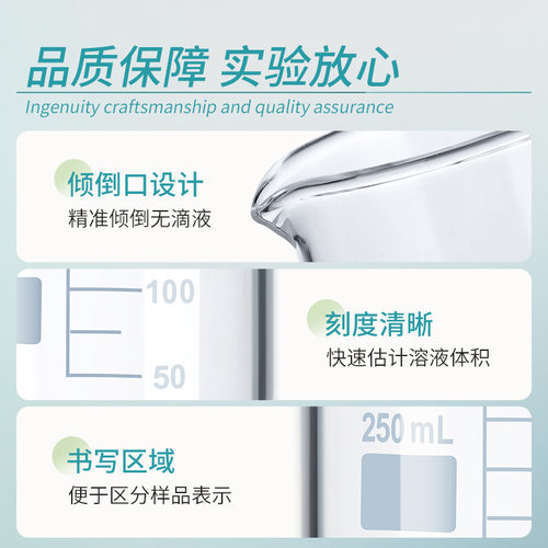 Labshark玻璃烧杯耐高温带刻度高型低型烧杯大容量量杯250 500ml - 图1
