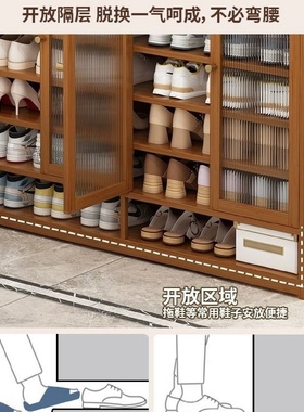 鞋架子家用门口多层防尘鞋柜室内玄关大容量收纳实木简易鞋柜楠竹