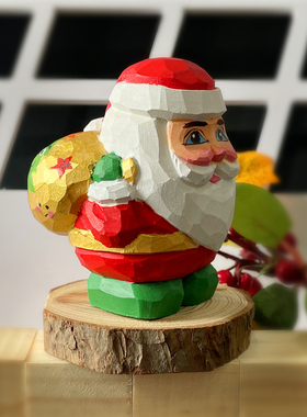 木雕摆件圣诞老人实木手工雕刻摆件批发桌面工艺品装饰圣诞节礼物