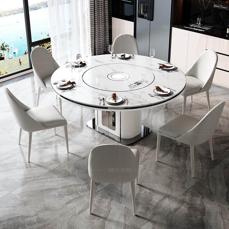 国补2025新款轻奢多功能餐桌椅组合家用现代岩板可变圆桌暖菜转盘,淘宝优惠券,粉丝福利购,淘宝优惠卷