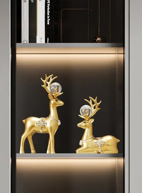 新中式招财鹿桌面玄关摆件创意客厅酒柜书房装饰品新房乔迁礼物