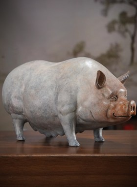 黄铜摆件《诸事顺利》铜工艺品 家居饰品 客厅酒柜装饰生肖猪摆件