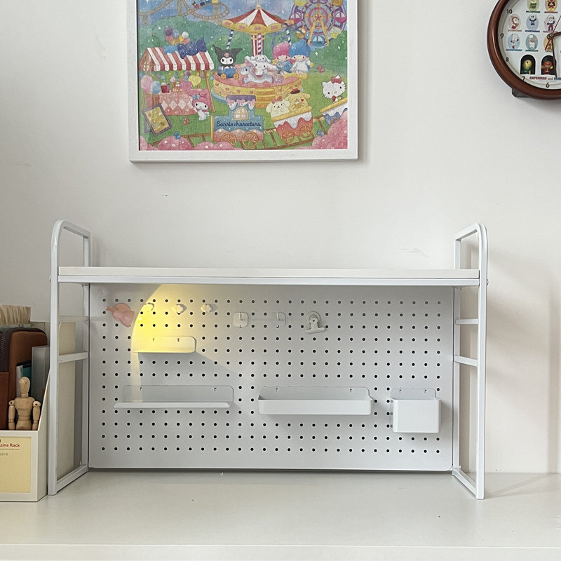 Bookshelf with hole board desk storage rack desktop multi-layer iron shelf student desk computer desk