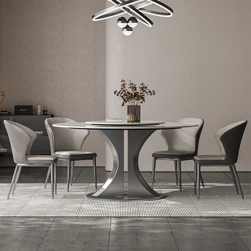 意式极简圆形亮光岩板餐桌椅组合简约现代圆桌带转盘6人家用饭桌,淘宝优惠券,粉丝福利购,淘宝优惠卷