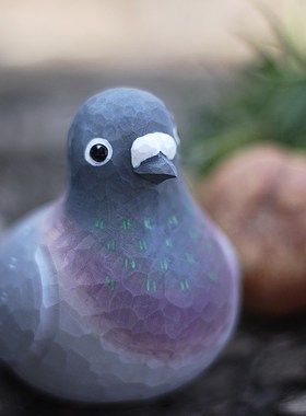 鹿妖商店 肥啾鸟木雕小鸟 和平鸽子 白鸽手工实木桌面 小胖鸟