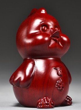 红色木质雕刻鸡摆件十二生肖实木制鸡客厅办公装饰开业乔迁送礼品