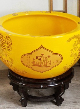 黄金色景德镇陶瓷器聚宝盆客厅金鱼缸小型桌面养鱼盆家居装饰摆件