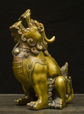 仿古黄铜望天吼摆件向天吼貔貅镇宅聚财家居办公室摆设铜器独角兽