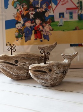 YBOX实木海豚可爱摆件喷水小鱼萌物摆件海洋风童趣摆件拍摄道具