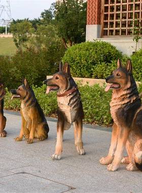 仿真动物玻璃钢雕塑草地户外狼狗装饰品园林景观德牧看门招财摆件