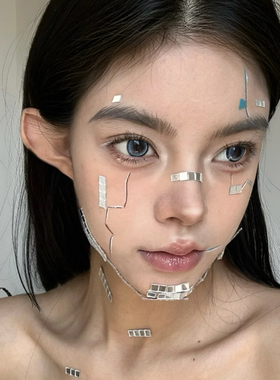 MurMur 未来感机械姬小红书同款AI仿妆镜面妆容演唱会脸贴cos自粘