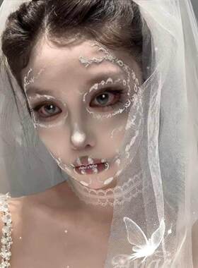 哥特暗黑风蕾丝脸贴面部装饰贴纸吸血鬼新娘妆容万圣节拍照道具