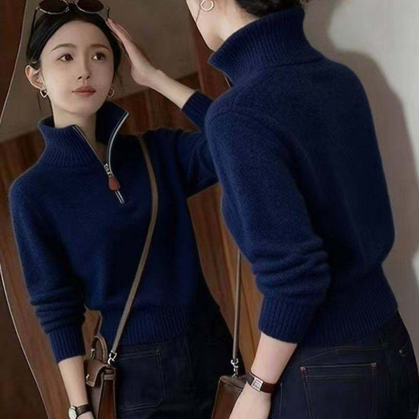 高级感灰色半拉链高领针织打底衫女秋冬新款时尚软糯单穿毛衣上衣,淘宝优惠券,粉丝福利购,淘宝优惠卷