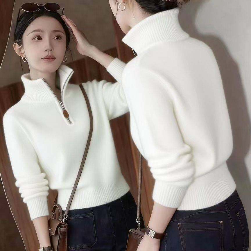 高级感灰色半拉链高领针织打底衫女秋冬新款时尚软糯单穿毛衣上衣,淘宝优惠券,粉丝福利购,淘宝优惠卷