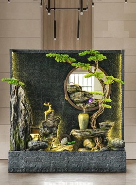 水幕墙流水背景花园摆件屏风x假山喷泉客厅玄关庭院落地流水墙装