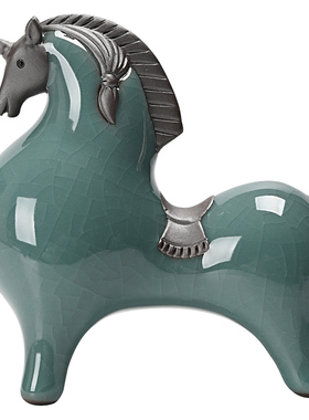 陶瓷唐马摆件小号招财客厅玄关酒柜桌面装饰品办公桌生肖马摆设