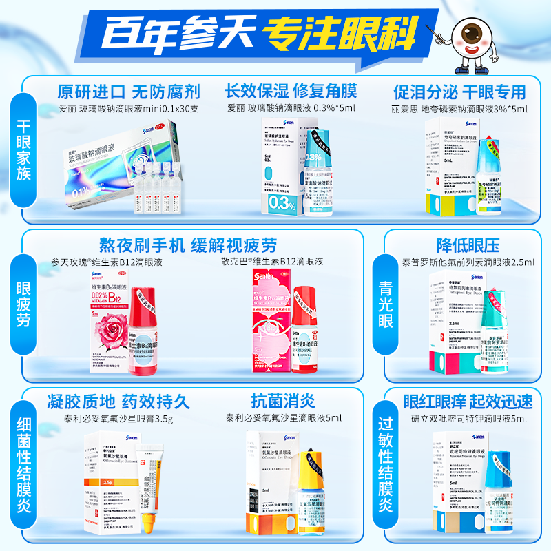 参天玫瑰散克巴维生素B12滴眼液缓解疲劳干涩眼药水官方旗舰店