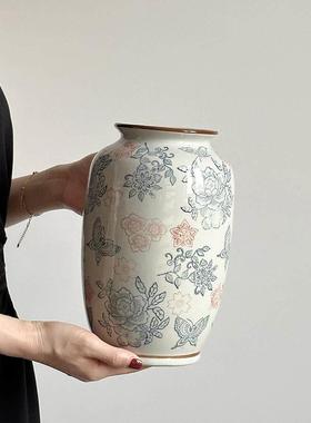 青花瓷覆古陶瓷花瓶摆件客厅鲜花插花陶罐轻奢装饰品新中式装饰品