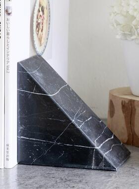 黑色大理石书靠书立挡客厅办公室书房书夹书档摆件样板间软装饰品