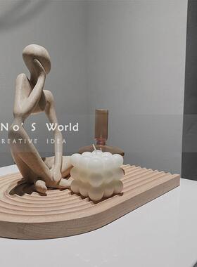 现代简欧INS样板房间摆件组合 售楼处客厅玄关全案装饰品托盘烛台