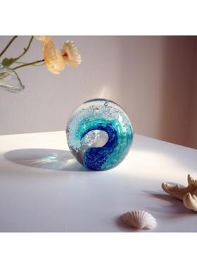 玻璃海浪水晶玻璃球家居装饰手工艺品高级氛围感小众摆件创意礼物