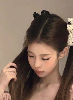 甜美复古黑白波点蝴蝶结香蕉夹气质百搭香蕉夹后脑勺头饰扭扭夹
