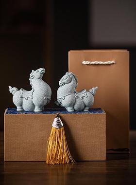 中式唐马招财生肖马一对茶宠摆件创意马到成功礼品办公室桌面装饰