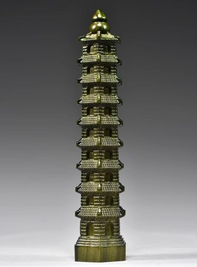 天然绿色檀木质九层十三层文昌塔木制雕刻摆件木头13层9层文昌塔